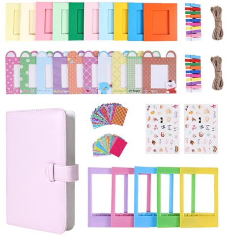 Kit d'accessoires pour appareil photo instantané compatible avec Fujifilm Instax Mini 9, 8, 11, 12, 70, 90, avec mini album photo, cadres de film, cadres muraux, autocollants de border (rose)