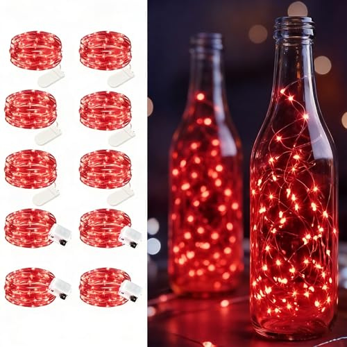 Maxee 10 Stück 1M Rot LED Lichterkette Batterie, Wasserdicht für DIY, Party, Stimmung Lichter, Weihnachtsdeko, Innen- und Außenbereich Deko, 4 Stück Quadratische + 6 Stück Flache Lichterkette