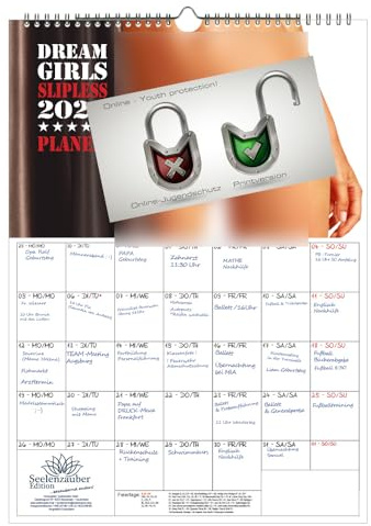 Sexy Dreamgirls Slipless ohne Höschen Planer DIN A3 Kalender für 2026 Girls Erotik - Inhalt: 1x Kalender 1x Weihnachtsanhänger 1x Grußanhänger (3 Teile)