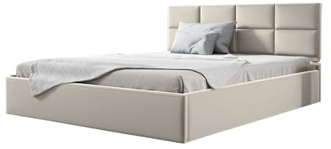 Sofello Polsterbett GOBI 90 120 140 160 180 200 Metall-Lattenrost Velour Samtstoff Velvett mit Bettkasten und Stauraum (Riviera 21 - beige, 180x200)