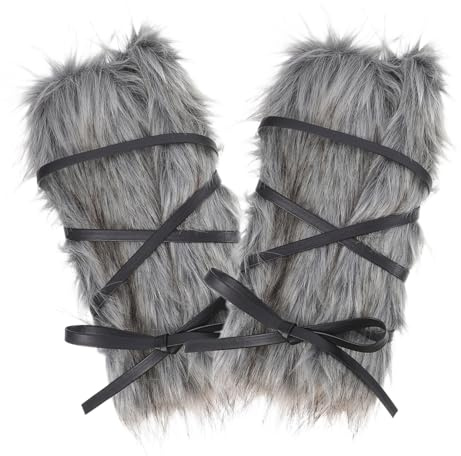 TOPPERFUN 2 Stück Flauschige Beinwärmer aus Kunstpelz für Damen und Herren Verstellbare Stiefelüberzüge Warmes Kostümzubehör für Winter und Mittelalterliche Kostüme