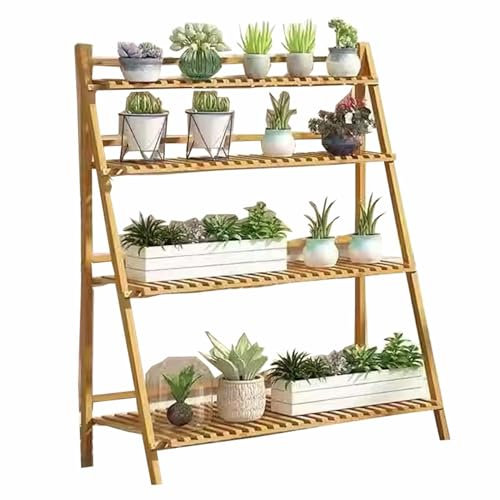 SRHIMEOS 4 Niveaux Étagère pour Plantes en Bois De Pin, Étagère d'angle pour Fleurs, Support Porte Pots De Plante pour Terrasse, Salon, Porte Plante Escalier Présentoir De Jardin