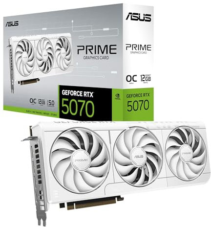 ASUS Prime GeForce RTX 5070 White OC Edition 12GB GDDR7 Gaming Grafikkarte (NVIDIA DLSS 4, 2,5-Slot Design, SSF, PCIe 5.0, 3X DisplayPort 2.1b, 1x HDMI 2.1b, weiß, PRIME-RTX5070-O12G-WHITE)