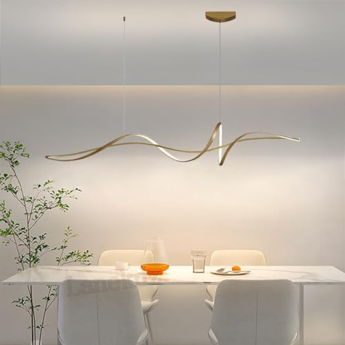 LED Pendelleuchte Wohnzimmer Esstisch Hängelampe Hängeleuchte Dimmbar Schwarz Pendellampe Küchen Büro Decken Hängend Lampe Modern Höhenverstellbar Esszimmerlampe mit Fernbedienung (Gold, L100cm)
