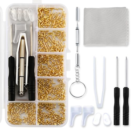 NICECONE Kit de reparación de lentes dorado, 150 piezas, juego de herramientas de reparación de gafas con tornillos (dorado), almohadillas para la nariz, destornilladores, pinzas, ganchos para las