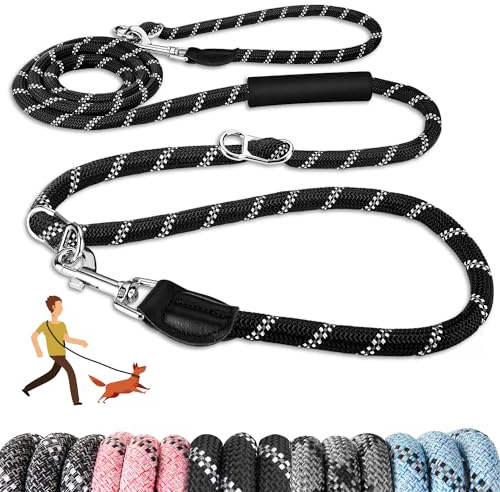 SlowTon Hands Free hundkoppel 10 fot multifunktionell nylon dubbla koppel för hundar tangle free reflekterande hundträningskoppel hundkoppel med justerbar midja för medelstora hundar promenader