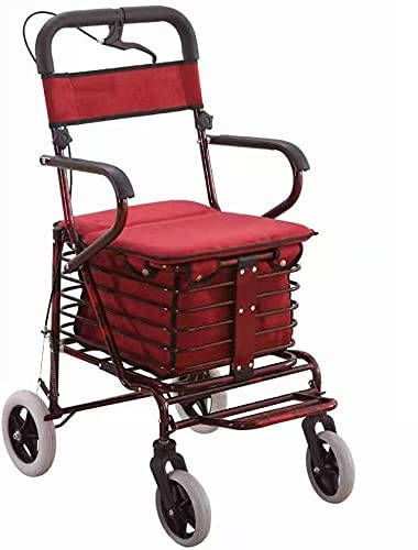 Andador plegable con asiento, silla de transporte ligera para personas mayores y discapacitados, ideal para uso en interiores y exteriores