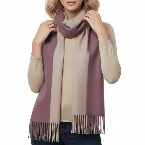 PFLife Sciarpa Lana Donna 200×70 cm Effetto Cachemire Calda Morbida Oversize Reversibile Con Frange Scatola Regalo (Viola)