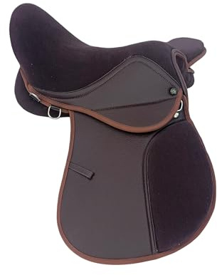 Aces Equine Sella in pelle sintetica Halflinger 17 pollici di larghezza del cavallo in pelle scamosciata marrone confortevole design durevole