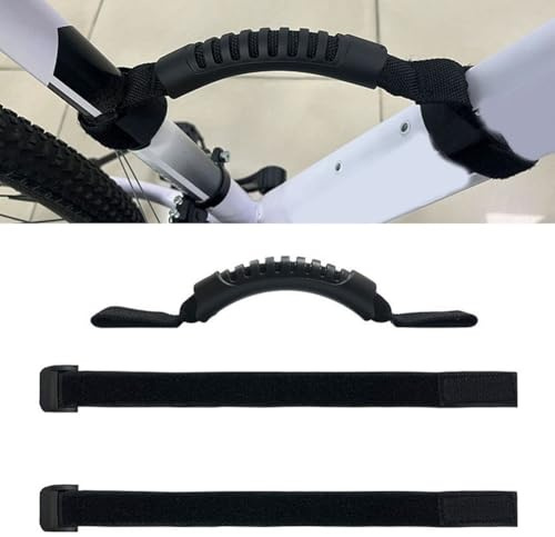 Vibsky Asa de transporte de bicicleta, mango de marco de nailon para bicicleta y scooter eléctrico, correa ajustable, instalación de herramientas, color negro