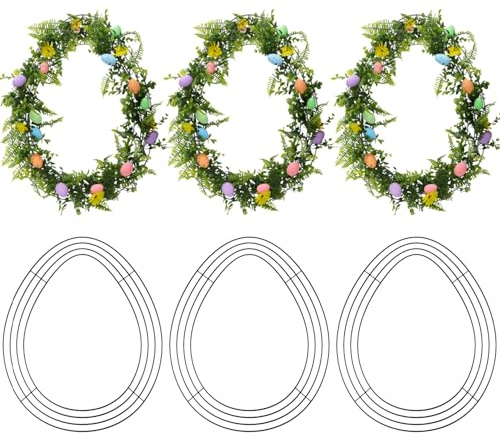 6 Pcs Egg Shaped Wire Wreath Frame, Easter Floral Garden Wire Wreath Form for Easter DIY Craft Project Indoor Outdoor Holiday Hanging Decor About 11.8 x 15.5 Inches (Egg)