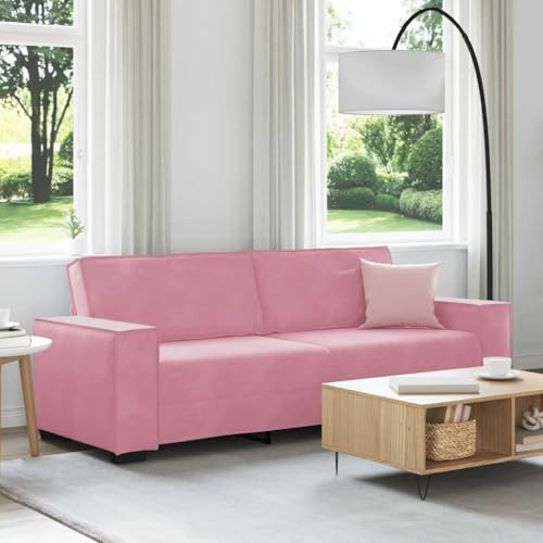Owoxanthellate 3-Sitzer Sofa rosa 220x78x84 cm Samt Recamiere Breite Armlehnen Massivholzgestell Komfortabel für Wohnzimmer Büro und Gästezimmer
