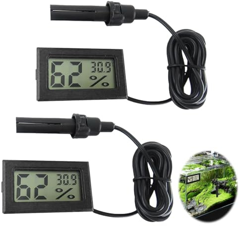 2 Pack Reptile Tank Accessories, Vivarium Digital Thermometer Mini Humidity Meter Embedded Thermometer Gauge For Reptiles Thermostat Terrarium Incubator Aquarium Office and Living Room
