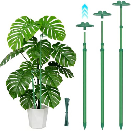 Teleskopische Pflanzenstützen 3 Stück,Länge verstellbar von 44 bis 107,5 cm | Stabile Faserglas Pflanzenstütze für Monstera, Topfpflanzen, Tomaten, Gemüse, Orchideenstützen mit Klammern