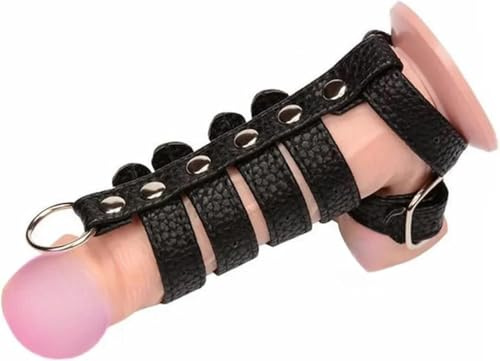 Leather Cock Rings & Ball Ring Male Sex Delay Penis Cage Penis Harness Sleeves Scrotum Ring Male Penis Lock Chastity Device for Men Sex Toys Black