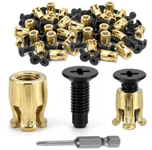 Dayalo Juego de 60 piezas de rosca M4 para madera, tuercas de expansión con tornillos de cabeza avellanada, juego de reparación de bisagras de muebles con punta, insertos de rosca de metal para