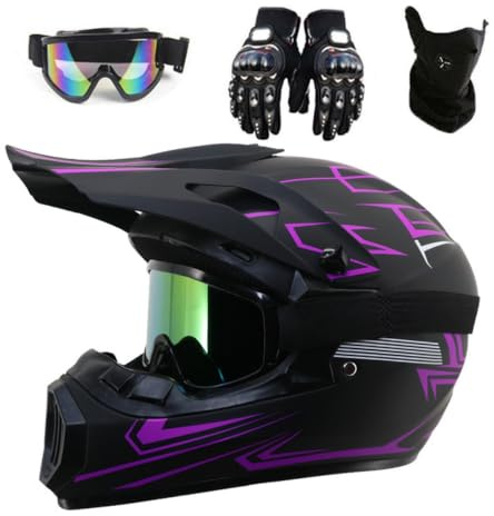 Jeunes Casque de Motocross Casque de VTT Intégral | Unisexe Hors Route Courses Descente Enduro BMX MTB Dirt Bike Casque avec Lunettes Gants Masque
