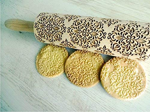 Mattarello Legno Goffrato CALEIDOSCOPIO | Mattarello Inciso | Rullo per Biscotti e per Modellare | Mattarello Decorativo per Biscotti di Algis Crafts
