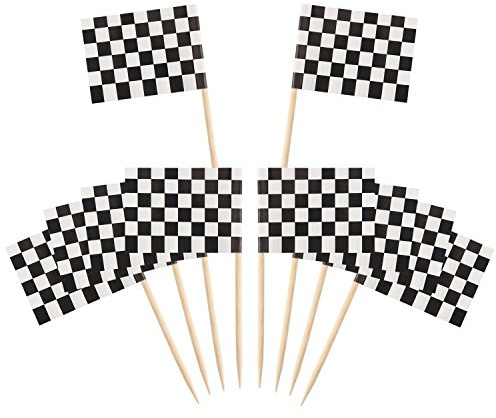 Zahnstocher Flaggen,Flaggenpicker Bambus Checkered Racing Toppers Toothpick für Party Kuchen Lebensmittel Käseplatte Vorspeisen 100 Stücke