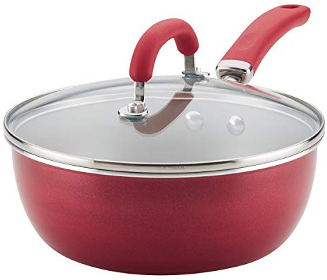 Rachael Ray Create Delicious Nonstick Saute/All Purpose Pan with Lid, 3 Quart - Red Shimmer