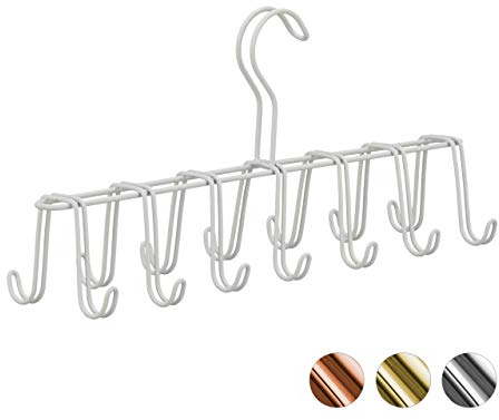 Relaxdays Gürtelhalter, Krawattenhalter aus Metall, platzsparend, 14 Haken, Krawatten & Gürtel, für Kleiderschrank, weiß