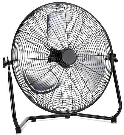 Amazon Basics 20 High Velocity Industrial Cooling Floor Fan with 3 Speeds, Tilt Head, ETL-Listed Safety Compliance, Metal Housing and Blades, for Commercial Space/Garage/Gym, 125W, Black