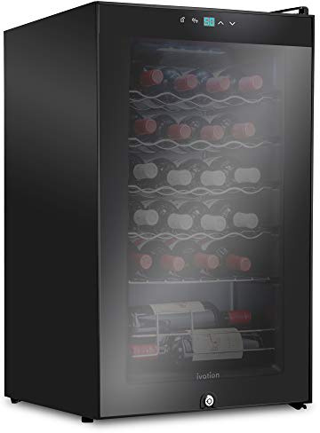 Ivation 24 Bottle Compressor Wine Cooler Refrigerator w/Lock | Large Freestanding Wine Cellar For Red, White, Champagne or Sparkling Wine | 41f-64f Digital Temperature Control Fridge Glass Door Black