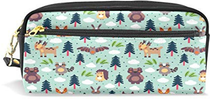 HMZXZ RXYY Federmäppchen komisch Tiers Wald Bär Hirsch für Student Groß Kapazität Reißverschluss PU Leder Mäppchen Schreibwaren Kosmetik Makeup Tasche für Mädchen Jungs Frauen