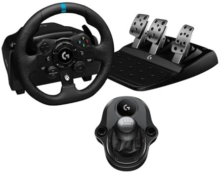 Logitech G923 Volante da Corsa e Pedali per Xbox One e PC, Presa Inglese - Nero & Driving Force Leva di Cambio, 6 Marce di Velocità con manopola ad H, Pomello del Cambio ‎in Vera Pelle, Nero