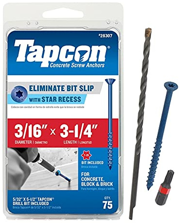 Tapcon 3/16 x 3-1/4 Star Head Blue Climaseal™ Concrete Screws, 75 PCS
