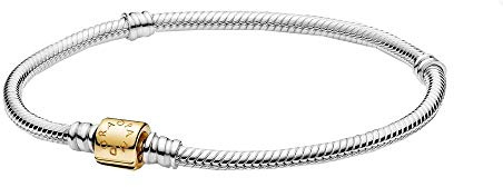 PANDORA Zweifarbiges Moments Schlangen-Gliederarmband mit Zylinderverschluss mit Sterling-Silber und 14 Karat Gold Moments Collection, Größe 21cm