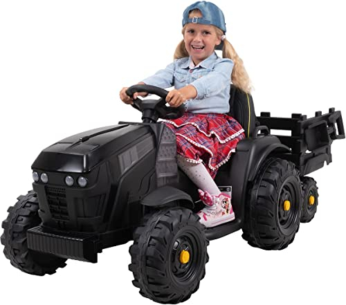 Actionbikes Motors Kinder Elektroauto TD925 | Fernbedienung mit First Funktion - Kinderauto elektrisch - Traktor mit Anhänger - Bulldog - Kindertraktor - Elektro Traktor ab 3 Jahre (Grau/Schwarz)