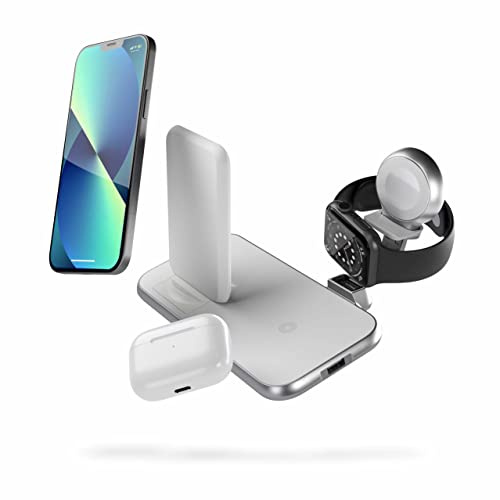 ZENS Qi/MFi-zertifiziertes Aluminium 3in1 Ladegerät für 1 Telefon, AirPods + Watch - App & Samsung Fast Charging Standard - Für alle Qi-fähigen Telefone und Serien/Größen der Watch