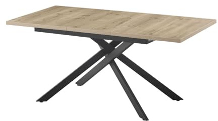 B&D home Esstisch LARS, ausziehbar 120-160 x 80 cm, 4-6 Personen Küchentisch Holztisch mit Kreuzgestell schwarz für Küche, Esszimmer, Industrial modern Design, Sandeiche Optik, 11202-XS-EISA