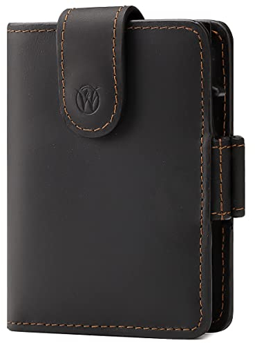 WillFire® MagFlap | Geldbörse Herren | Extra Schlüsselanhänger | Leder Kartenetui für 10-12 Karten | RFID geschützt | Einzigartiger Magnetverschluss | Inkl. Geschenkverpackung [Black]