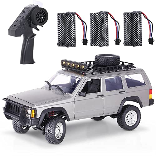 Goolsky MN-78 RC Crawler 4WD 2,4GHz 1/12 Off-Road Gebürstet LKW Geländekletterauto, 7,4V Batterie mit Hoher Kapazität, 3 Offene Türen LED-Licht Geschenke für Kinder Erwachsene Silber 3Batterien