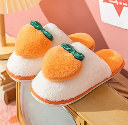 ZNEL Donna Uomo Frutti di Pesca Carini Pantofole Leggere di Peluche Ciabatte con Schiuma di Memoria e Fodera in Pile, Antiscivolo su Scarpe con Suola Antiscivolo,Arancia,36~37