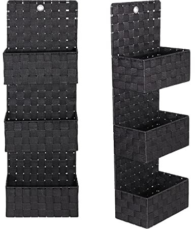 K-ONE Wall Door Hanging Storage Basket Organizer With 3 Baskets For Bathroom, Kitchen and Bedroom Colour Black