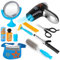 deAO Stylist Friseur Friseursalon Rollenspielset mit Haartrockner, Lockenstab und Styling-Zubehör inklusive für Kinder, Haarstyling-Set für Kinder (11stk)