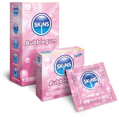 SKINS Premium Skins Bubblegum aromatisierte Kondome Big Box – Ultradünne Kondome mit extra aromatisiertem Gleitmittel für extra Vergnügen – 100 Stück