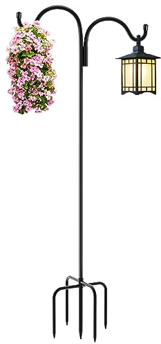 Gtongoko Doppelter Schäferhaken für den Außenbereich, 274 cm, Vogelfutterstation mit 5 Zinken, 1,6 cm dick, robust, verstellbar, Gartenhaken zum Aufhängen von Pflanzen, Laternen,