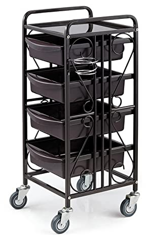 Friseurwagen Retro Salon Lagerwagen Arbeitswagen Rollwagen Stapelboy,mit 4-5 Schubladen Schwarz,mit Fönhalter Friseur Rollwagen Haare Spa Ablagefach A,90x36x32CM