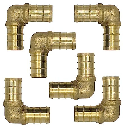 Confezione da 6 raccordi a crimpare a gomito da 1/2 pollice a 90 gradi, senza piombo, in ottone F1807, per progetti idraulici PEX MISPIRE