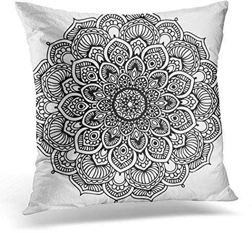 Kissenbezug 45 x 45 cm, Mandalas für Malbuch, runde Ornamente, ungewöhnliche Blumenform, Heimdekoration, quadratischer Kissenbezug für Bett, Sofa