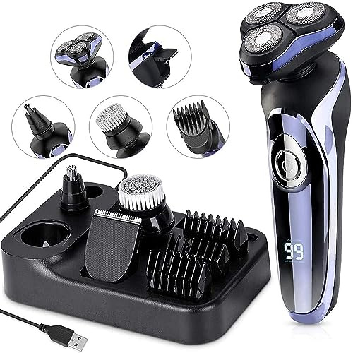 Rasoir électrique 4 en 1 rotatif pour homme, rasoir électrique étanche USB charge rapide, barbe sans fil, nez, tondeuse à cheveux, rasoir électrique pour homme, meilleur cadeau pour papa, petit ami