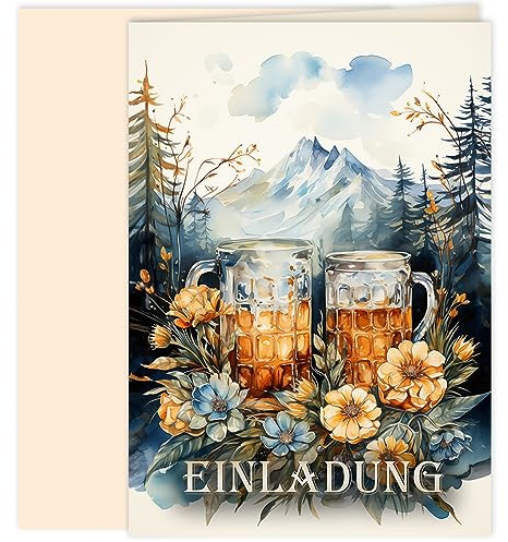 10x Einladungskarten Bier Oktoberfest mit Umschlägen Klappkarten Einladung Männer Erwachsene Party Geburtstag Umschläge elegant Hochzeit Jubiläum 20 30 40 50 60 70 80 90 Oktoberfest