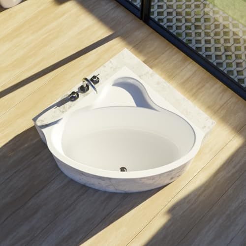 ECOLAM Badewanne BALA 130 x 130 cm Wannenträger befliesbar Eckbadewanne | direkt vom Hersteller Top Qualität echtes Sanitäracryl Styroporträger zum Befliesen sehr stabil Ablauf Füße im Set