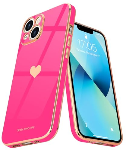 Teageo Compatibile per iPhone 13 Mini, Custodia per Cellulare Ragazze con Motivo a Cuore Carino Protezione per Fotocamera Elettrolitico Morbido Protettiva Cover per iPhone 13 Mini, Rosa Rossa