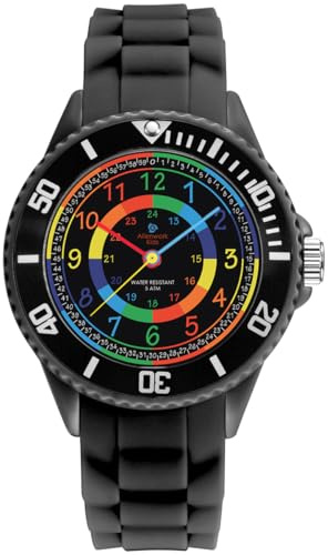 Alienwork Kids Orologio di Apprendimento Bambini Ragazzi Ragazze Nero Bracciale in Silicone Multicolore bambini Impermeabile 5 ATM Tempo di Apprendimento