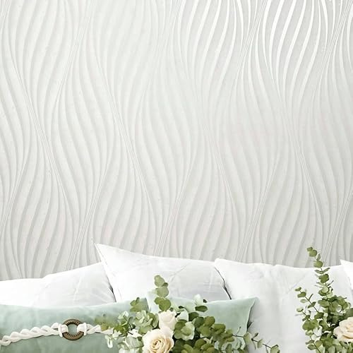 K&L Wall Art moderne Vliestapete glänzende Strukturtapete Vintage Wohnzimmer Bilder Luxustapete inkl. Tapezier-Ratgeber (Glamour Weiß Silber)